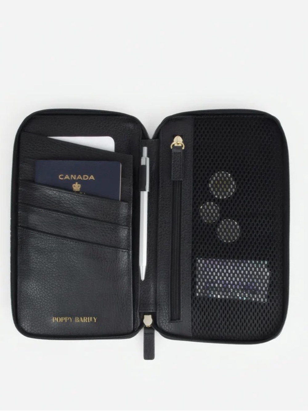 Poppy Barley Black Zip Leather Travel Wallet
